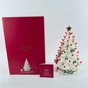 Lenox 893624 Treasured Traditions Holiday Red Bulbs Light-Up Tree Figurine White